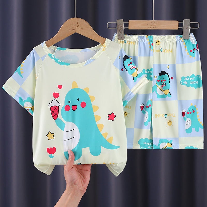 Summer Girls' Pajamas Thin Air Conditioner Short-Sleeved Children'S Little Girls Summer Baby Home Clothes Suit Outer Wear - Image 2