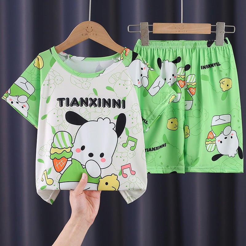 Summer Girls' Pajamas Thin Air Conditioner Short-Sleeved Children'S Little Girls Summer Baby Home Clothes Suit Outer Wear - Image 5