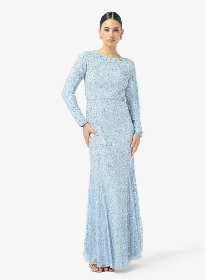 chinese dress ladies Maureen Powder Blue Satin High-Neck Draped Maxi Dress  Club L London