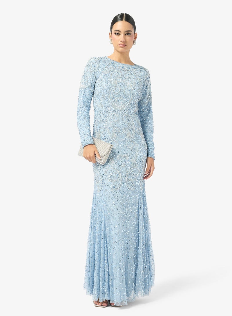 MARYISA Embellished Long Sleeve Sequin Maxi Dress - Image 5
