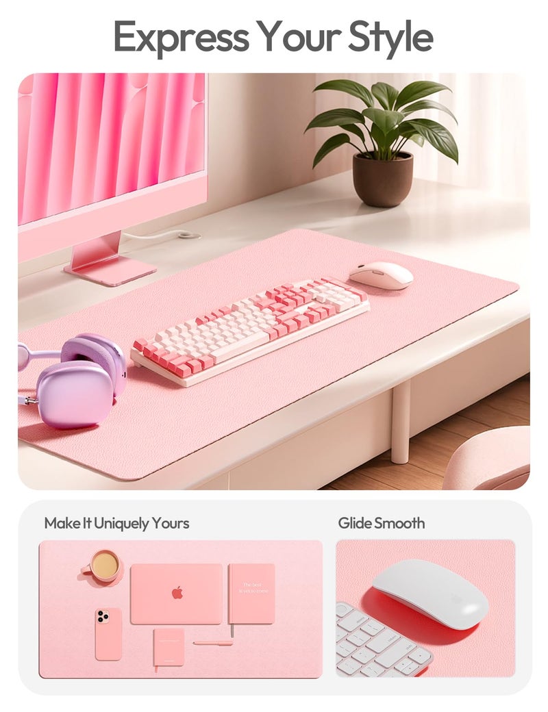YSAGi Leather Desk Protector, Office Mat, Large Mouse Mat, Non-Slip PU Leather Blotter, Laptop Desk Pad, Waterproof Writing Pad for Office and Home (Light Pink, 35.4" x 17") - Image 2