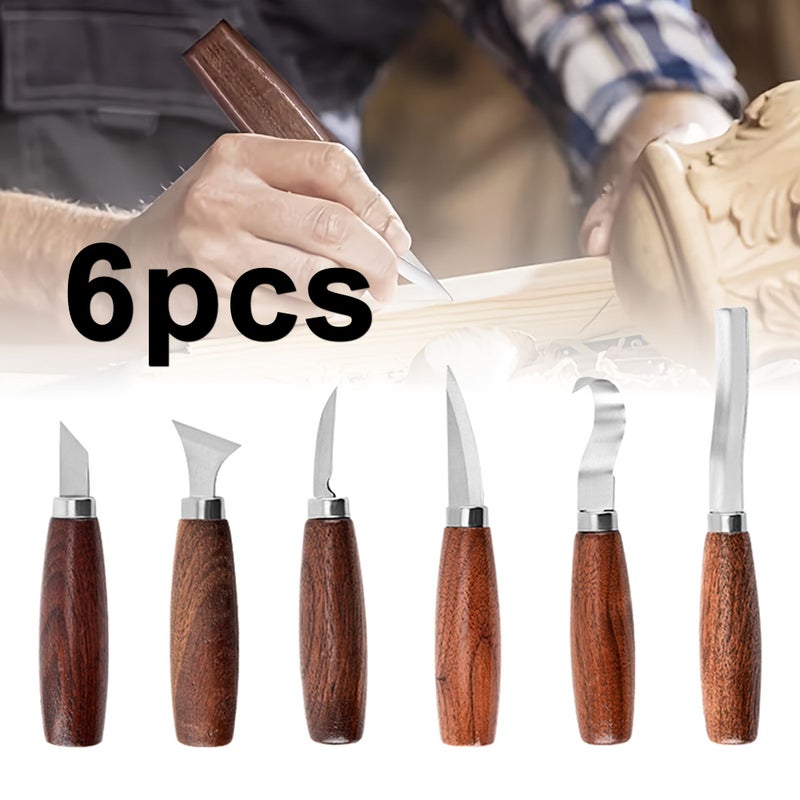 6 Piece Wood Carving Knife Set For Professional Woodworking Tools - Image 1
