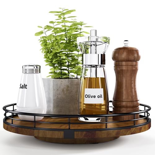 AMH Farmhouse Oak 10" Lazy Susan Turntable Organizer for Cabinet, Round Wooden Lazy Susan Organization and Storage for Dining Table, Pantry, Kitchen, Countertop, Cupboard,Home Decor, Walnut Wood - Image 1