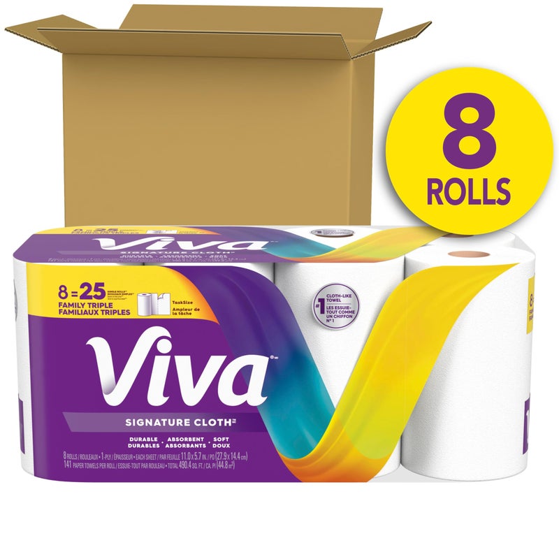 Viva Signature Cloth Paper Towels, Task Size, 8 Family Triple Rolls, 141 Sheets per Roll (Packaging May Vary) - Image 2
