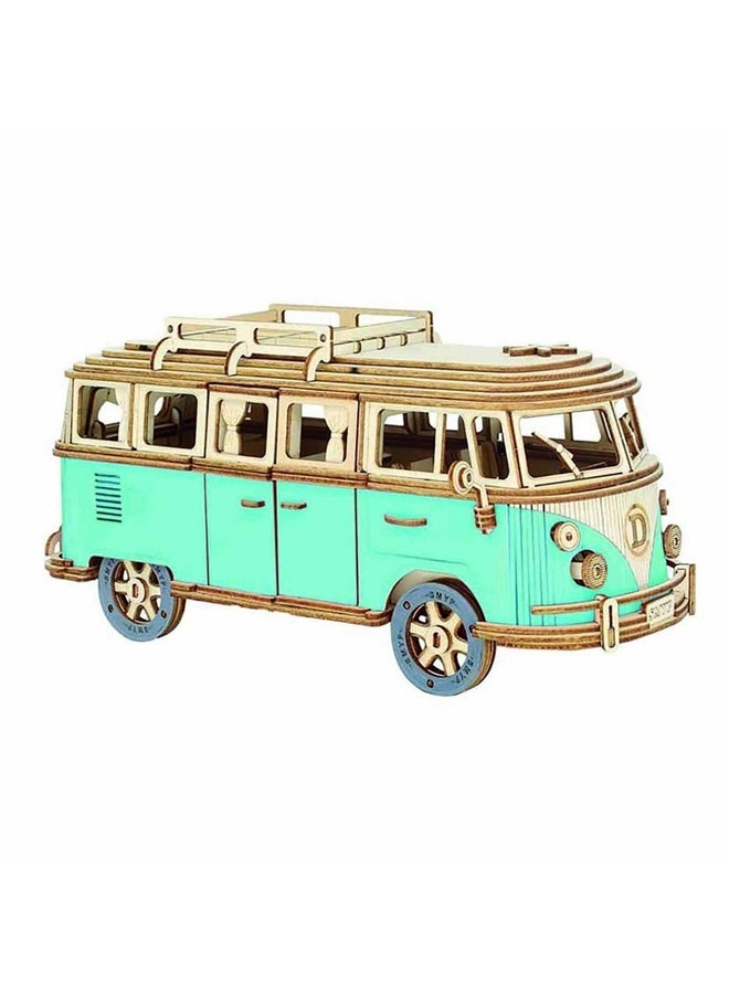 3D Camping Car Wooden Puzzle Model Toy Car Children's Creative Education Toy Home Decoration DIY Assembly Car Model (Blue) - Image 1