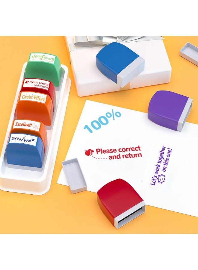 Bukela 8Pcs Teacher Stamps for Grading Classroom Teacher Supplies Self-inking Motivational Encouraging Comments Colorful Stamp Set for Parent Signature School Teacher Review Homework Reward with Tray(English Version) - Image 3