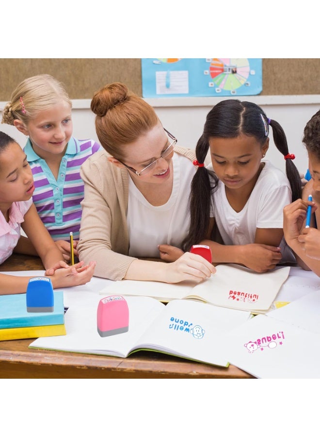 Bukela 8Pcs Teacher Stamps for Grading Classroom Teacher Supplies Self-inking Motivational Encouraging Comments Colorful Stamp Set for Parent Signature School Teacher Review Homework Reward with Tray(English Version) - Image 5