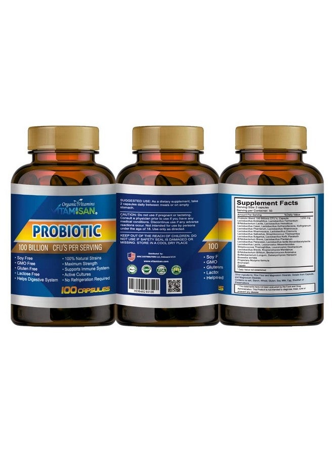 VITAMISAN Probiotics for Women, Probiotics for Men and Adults, Natural, Shelf Stable Probiotic Probiotic Supplement with Organic Prebiotic, Acidophilus Probiotic 100 caps - Image 2