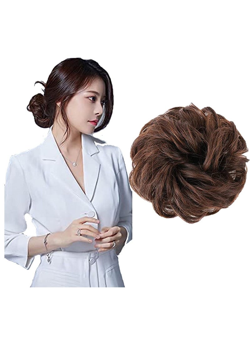 Estelle Eestelle messyBun Scrunchie with Elastic Rubber Band Ponytail Hair Extensions Updo Chignon Donut Ponytail Hairpiece Synthetic Tousled Hair for Women (light brown #4M30) - Image 1