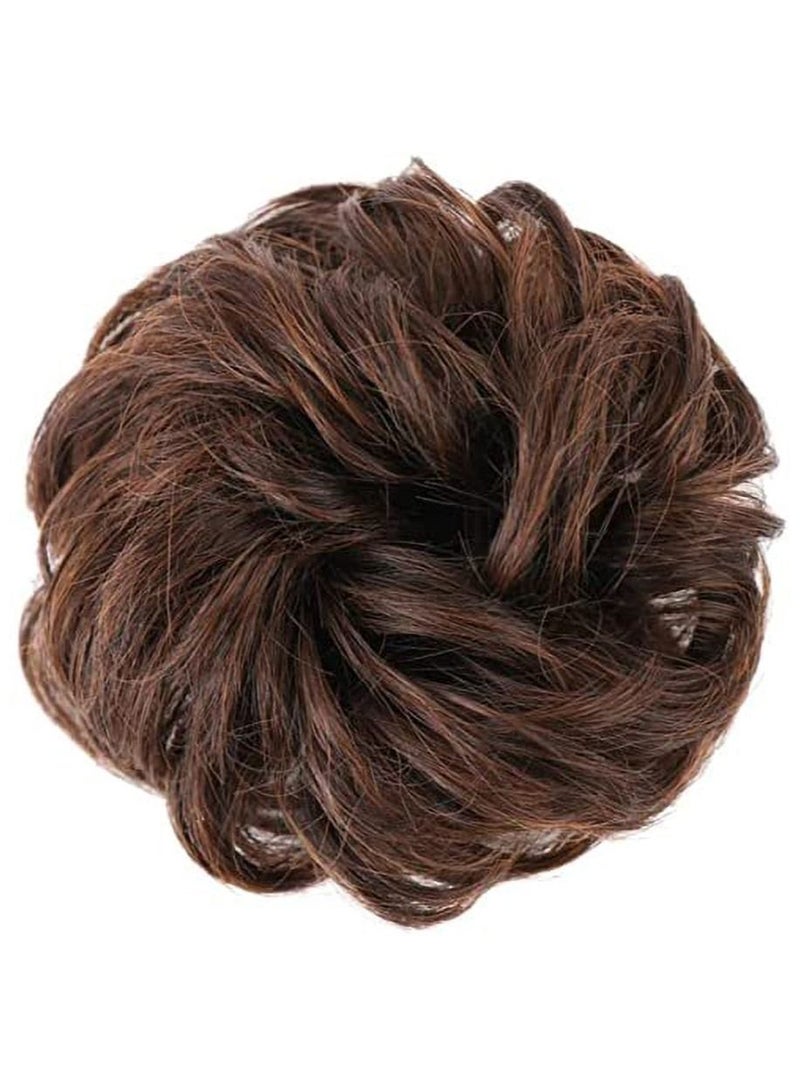Estelle Eestelle messyBun Scrunchie with Elastic Rubber Band Ponytail Hair Extensions Updo Chignon Donut Ponytail Hairpiece Synthetic Tousled Hair for Women (light brown #4M30) - Image 2
