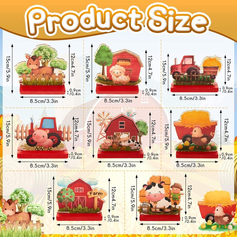 Marsui 8 Pieces Farm Animals Birthday Party Supplies Farm Themed Baby Shower Decorations Wooden Table Centerpiece 3D Animals Shapes Creatures Table Topper Party Decorations - Image 2
