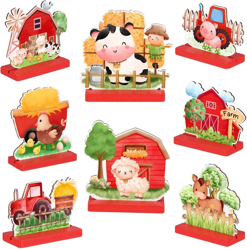 Marsui 8 Pieces Farm Animals Birthday Party Supplies Farm Themed Baby Shower Decorations Wooden Table Centerpiece 3D Animals Shapes Creatures Table Topper Party Decorations - Image 1