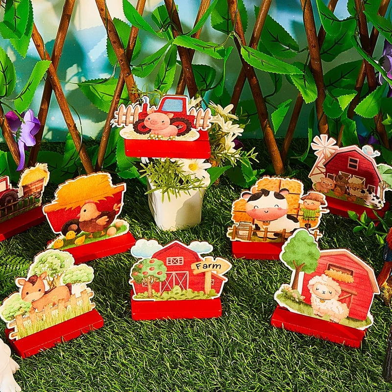 Marsui 8 Pieces Farm Animals Birthday Party Supplies Farm Themed Baby Shower Decorations Wooden Table Centerpiece 3D Animals Shapes Creatures Table Topper Party Decorations - Image 4