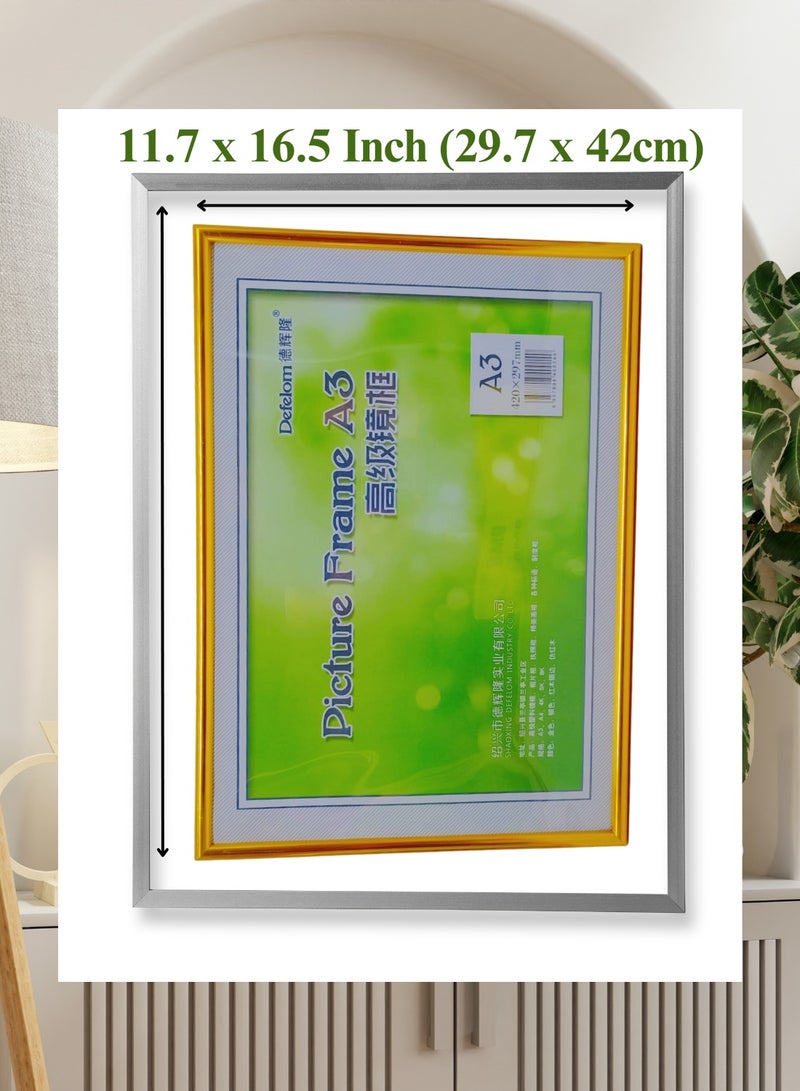 ديفيلوم إطار صورة A3 (مجموعة من 5 قطع - ذهبي)، عرض الصور 11.7 × 16.5 بوصة (29.7 × 42 سم) إطار صورة "زجاجي" أمان من الأكريليك II إطار صورة للتعليق على الحائط أو التثبيت على الحائط أفقيًا أو رأسيًا - Image 3