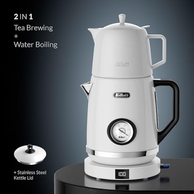 Feller Germany Retro Style 2200W 17L 2In1 Stainless Steel Tea MakerKettle Adjustable Touch Temp 40100C Led Display 2Y Guarantee Ts290 Uae White Porcelain - Image 5
