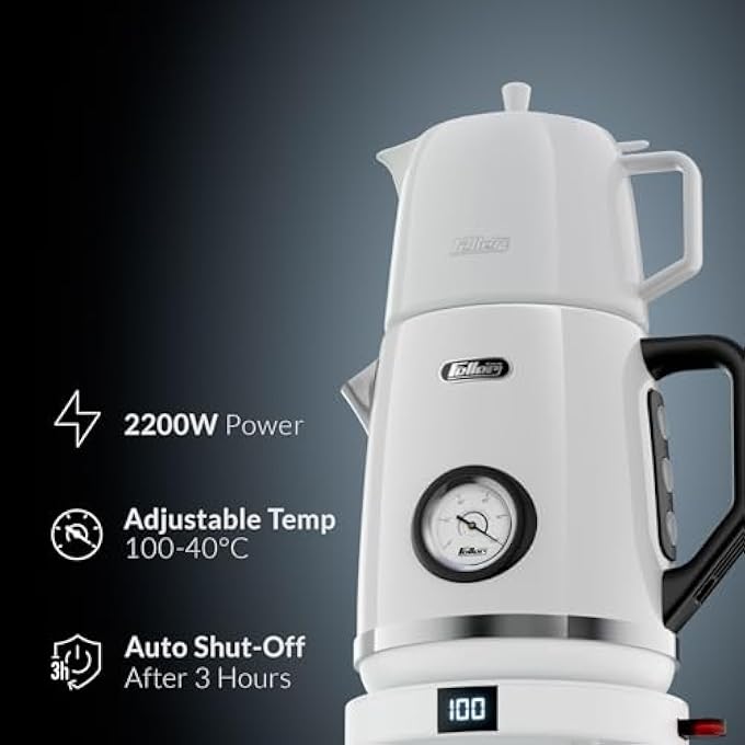Feller Germany Retro Style 2200W 17L 2In1 Stainless Steel Tea MakerKettle Adjustable Touch Temp 40100C Led Display 2Y Guarantee Ts290 Uae White Porcelain - Image 3