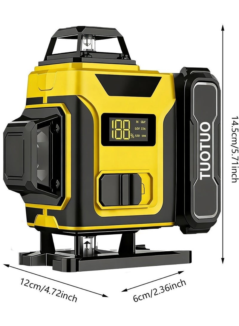 TUOTUO 16-line 4D laser level with finely adjustable horizontal and vertical laser lines, includes 2 rechargeable batteries, remote control, portable toolbox, magnetic rotating stand, and safety goggles. - Image 2