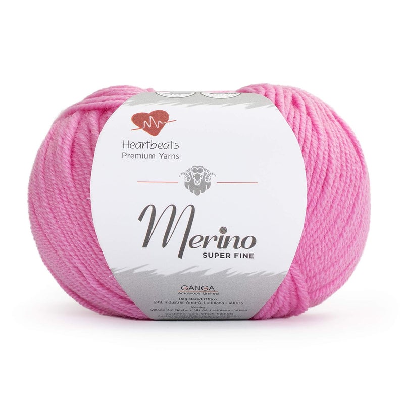 Heartbeats Merino Superfine,is 100% Pure New Wool Mark Certified. Oekotex Class 1 Certified. Pack of 2 Balls-50Gm Each. MSF13 Pink - Image 1