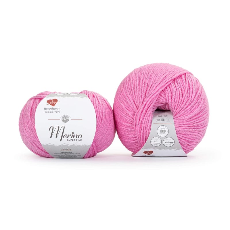 Heartbeats Merino Superfine,is 100% Pure New Wool Mark Certified. Oekotex Class 1 Certified. Pack of 2 Balls-50Gm Each. MSF13 Pink - Image 2