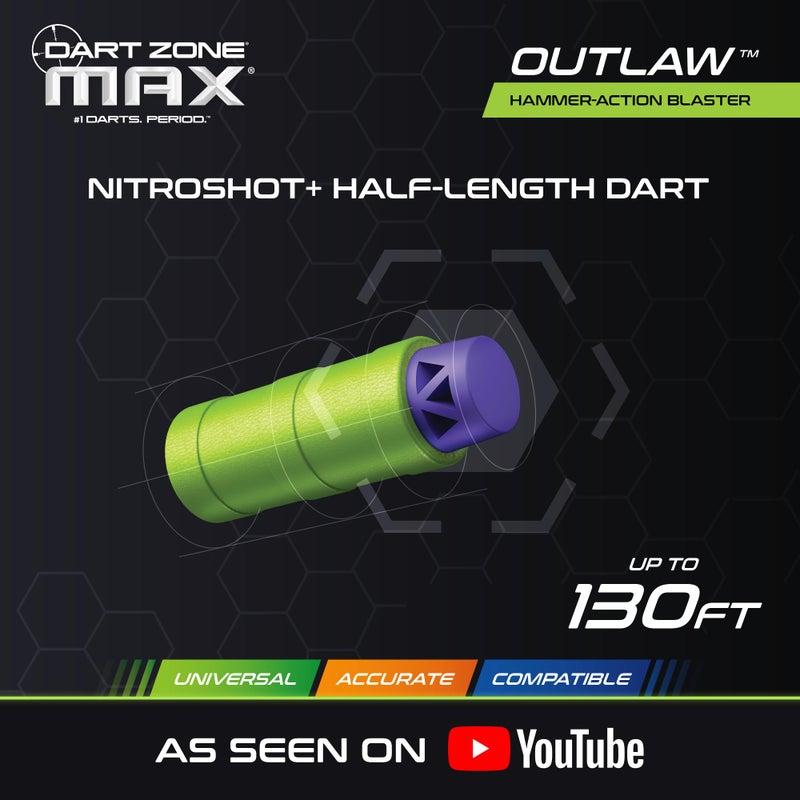 Dart Zone Max Nitroshot+ Outlaw High-Powered Hammer Prime Half-Length Pro Dart Blaster - 14+ - Image 3