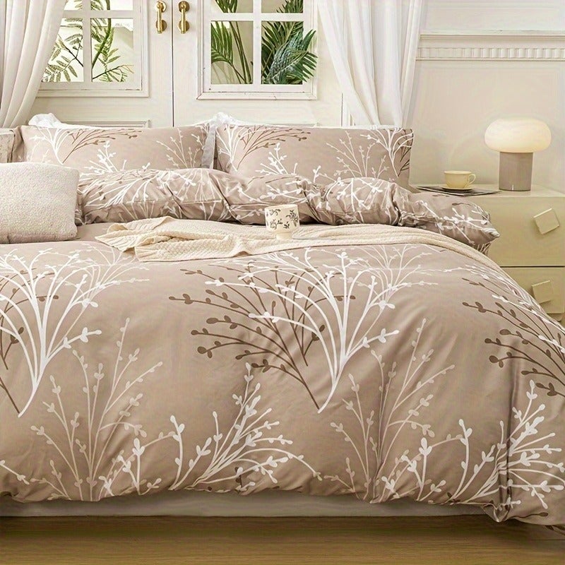 3pcs Branch Shadow Printed Down Comforter Cover Set (Comforter And Pillow Inserts Not Included) - Image 1