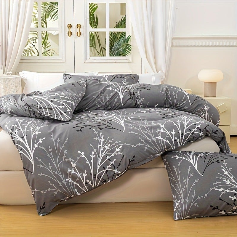 3pcs Branch Shadow Printed Down Comforter Cover Set (Comforter And Pillow Inserts Not Included) - Image 4