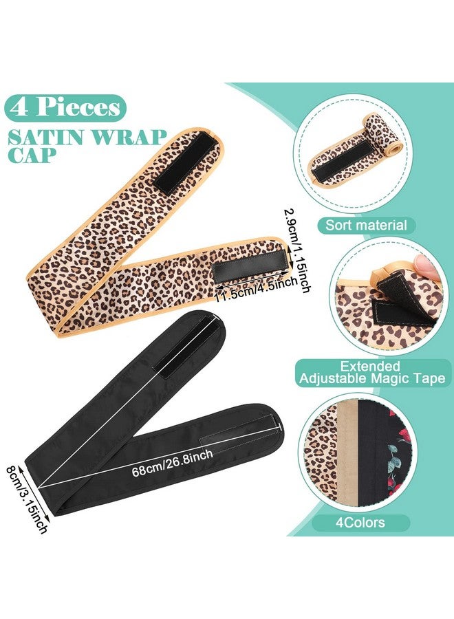 Eurzom 4 Pieces Satin Hair Wrap Scarf Satin Headband For Black Women'S Hair Adjustable Silk Hair Wraps For Sleeping Nonslip Strips (Black Champagneleopard Print Flower)  - Image 3