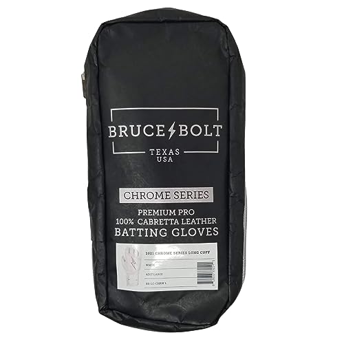BRUCE BOLT Chrome Series Long Cuff White Batting Glove - White Medium - Image 5