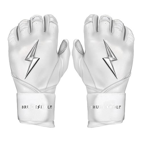 BRUCE BOLT Chrome Series Long Cuff White Batting Glove - White Medium - Image 1
