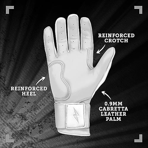 BRUCE BOLT Chrome Series Long Cuff White Batting Glove - White Medium - Image 3