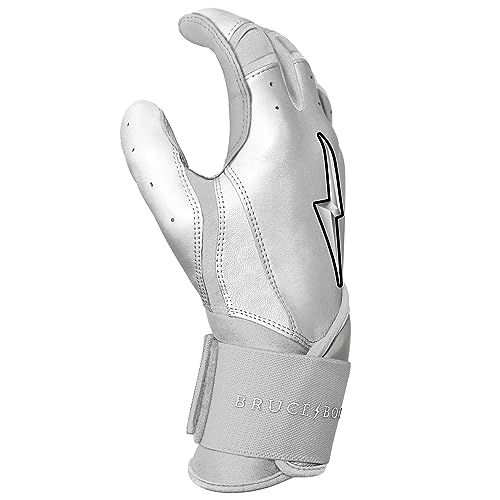 BRUCE BOLT Chrome Series Long Cuff White Batting Glove - White Medium - Image 4