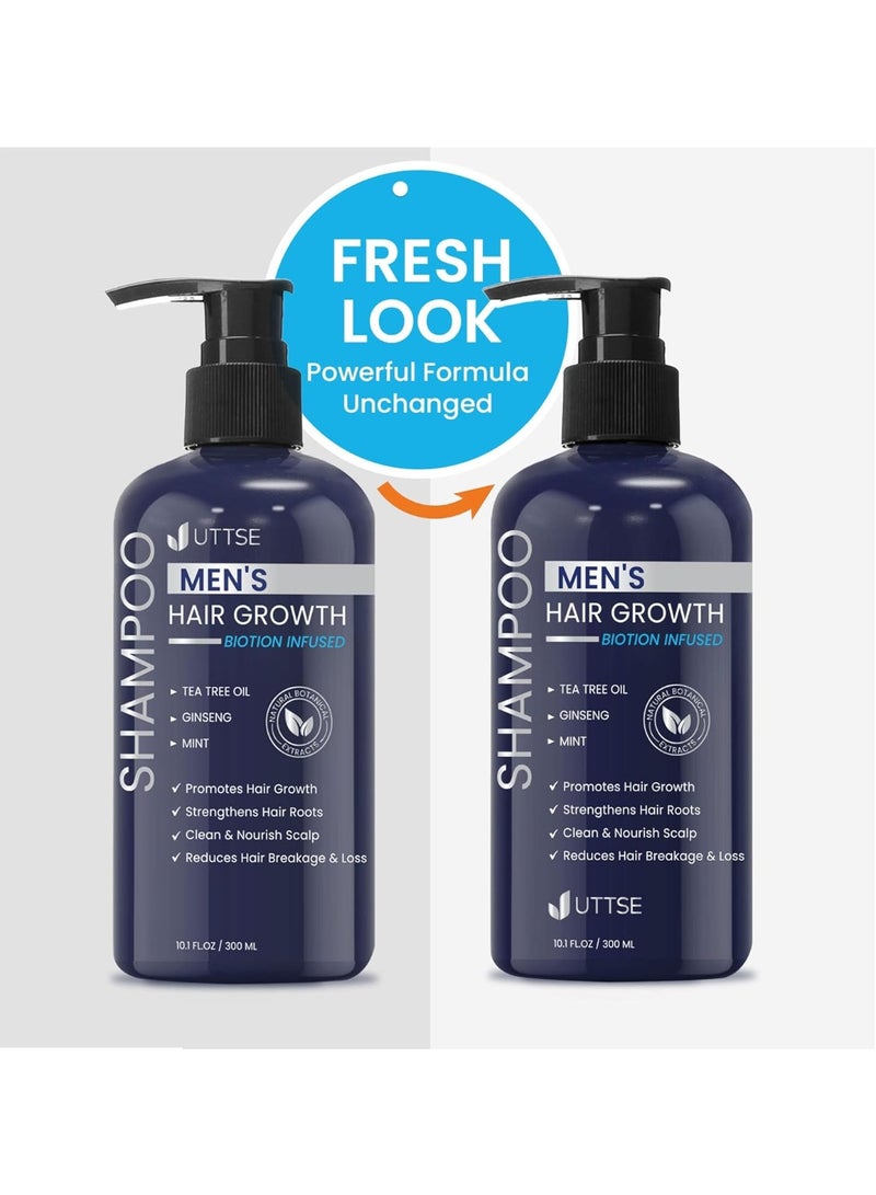Uttse Biotion Hair Growth Shampoo for Men: Natural Thickening Shampoo with Tea Tree Oil Ginseng Mint for Hair Loss and Thinning Hair - 10.1 fl.oz, Dark Blue - Image 5