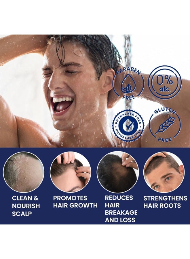 Uttse Biotion Hair Growth Shampoo for Men: Natural Thickening Shampoo with Tea Tree Oil Ginseng Mint for Hair Loss and Thinning Hair - 10.1 fl.oz, Dark Blue - Image 2