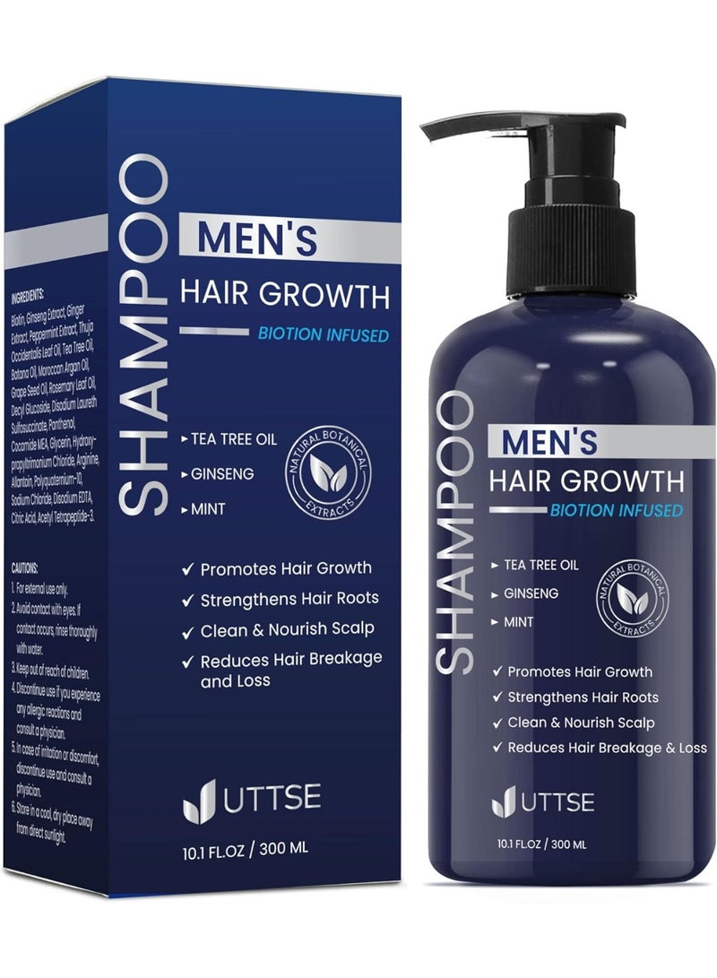 Uttse Biotion Hair Growth Shampoo for Men: Natural Thickening Shampoo with Tea Tree Oil Ginseng Mint for Hair Loss and Thinning Hair - 10.1 fl.oz, Dark Blue - Image 1