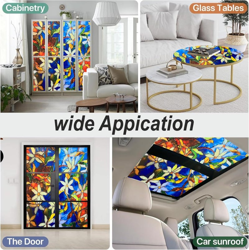 WALLTON Self Adhesive Window Film Vinyl Frosted Privacy Glass Film for Window Glass Decorative Window Sticker Wallpaper Sheet for Glass Door, Bathroom, Home, Window.(Blue Patti, 16x36 Inch) - Image 5