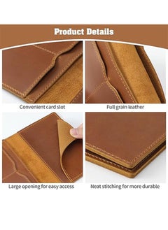 Generic Leather Passport Holder, Men's And Women's Passport Travel Wallet Protective Cover, First Layer Cowhide Handmade Passport Cover Boarding Card Document Bag Storage Book Handmade Genuine Leather Protective Cover Brown, Classic  - Image 3