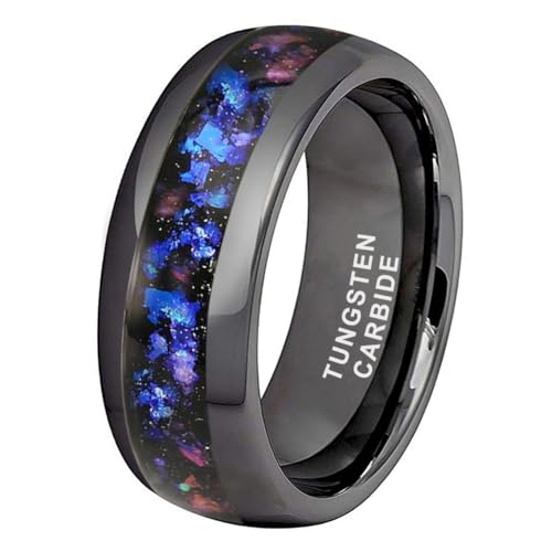 TUTISS 8mm Gunmetal Tungsten Rings for Men Women Orion Nebula Opal Galaxy Fragment Inlay Fashion Jewelry Engagement Wedding Promise Band Polished Shiny Comfort Fit Size 9 - Image 1