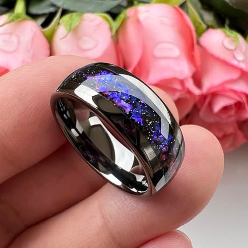 TUTISS 8mm Gunmetal Tungsten Rings for Men Women Orion Nebula Opal Galaxy Fragment Inlay Fashion Jewelry Engagement Wedding Promise Band Polished Shiny Comfort Fit Size 9 - Image 2