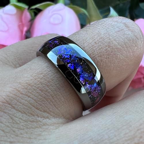 TUTISS 8mm Gunmetal Tungsten Rings for Men Women Orion Nebula Opal Galaxy Fragment Inlay Fashion Jewelry Engagement Wedding Promise Band Polished Shiny Comfort Fit Size 9 - Image 5