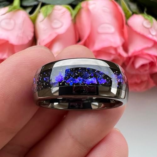 TUTISS 8mm Gunmetal Tungsten Rings for Men Women Orion Nebula Opal Galaxy Fragment Inlay Fashion Jewelry Engagement Wedding Promise Band Polished Shiny Comfort Fit Size 9 - Image 3