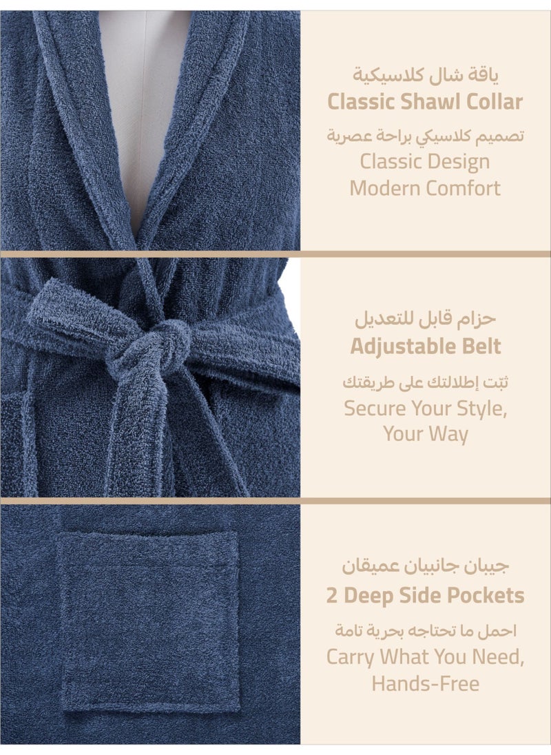 Donetella Unisex 100% Cotton Terry Bathrobe Small & Medium Size, 400 GSM, Luxurious & Absorbent, Ankle-Length with Shawl Collar & Pockets  - Image 2