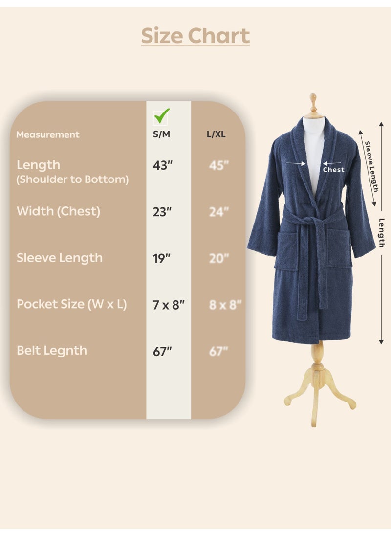 Donetella Unisex 100% Cotton Terry Bathrobe Small & Medium Size, 400 GSM, Luxurious & Absorbent, Ankle-Length with Shawl Collar & Pockets  - Image 3