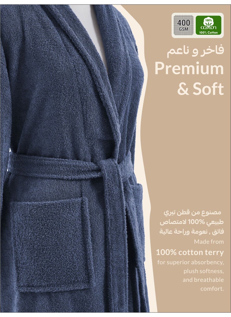 Donetella Unisex 100% Cotton Terry Bathrobe Small & Medium Size, 400 GSM, Luxurious & Absorbent, Ankle-Length with Shawl Collar & Pockets  - Image 4