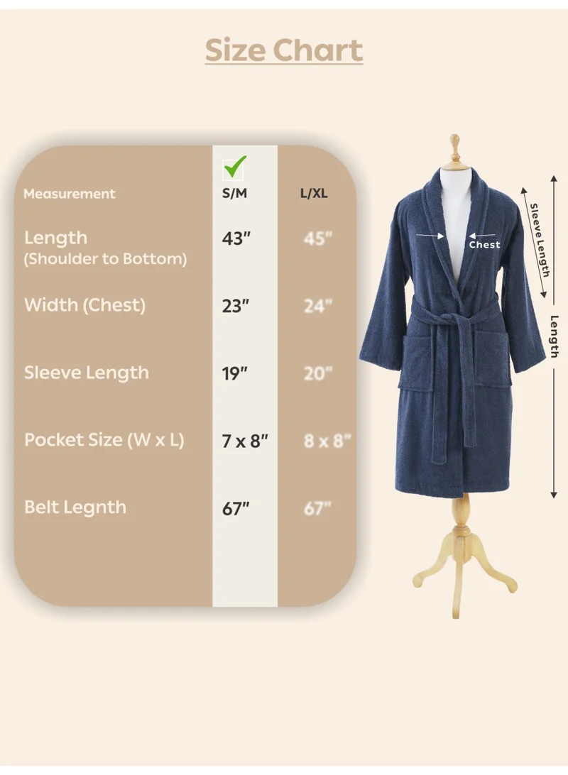 Donetella Unisex 100% Cotton Terry Bathrobe Small & Medium Size, 400 GSM, Luxurious & Absorbent, Ankle-Length with Shawl Collar & Pockets
