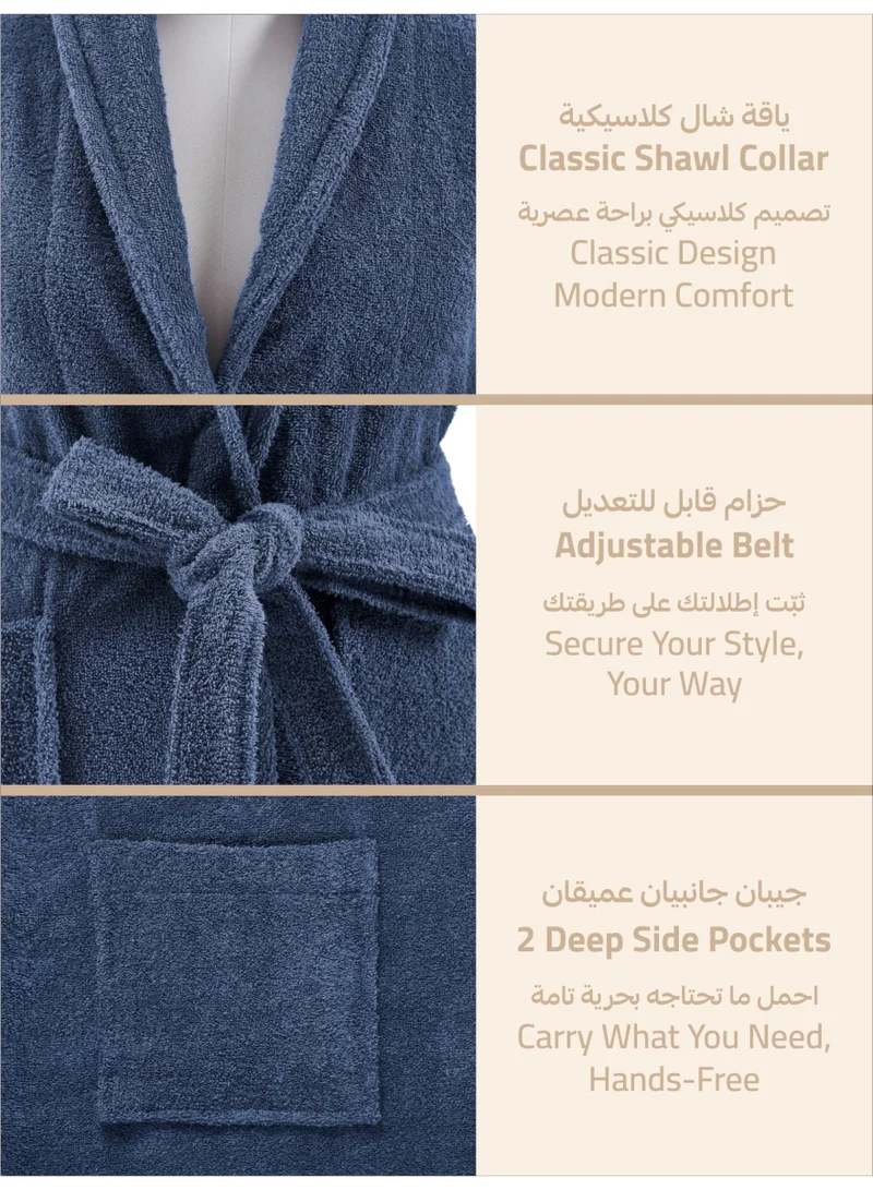 Donetella Unisex 100% Cotton Terry Bathrobe Small & Medium Size, 400 GSM, Luxurious & Absorbent, Ankle-Length with Shawl Collar & Pockets