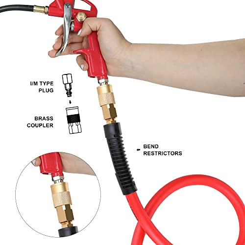 JOROY Hybrid Air Hose, 3/8-Inch by 100 Feet Air compressor Hose,Heavy Duty, Lightweight, Kink Resistant, All-Weather Flexibility with 1/4-Inch Brass Air Coupler and Plug, 300 PSI - Image 5