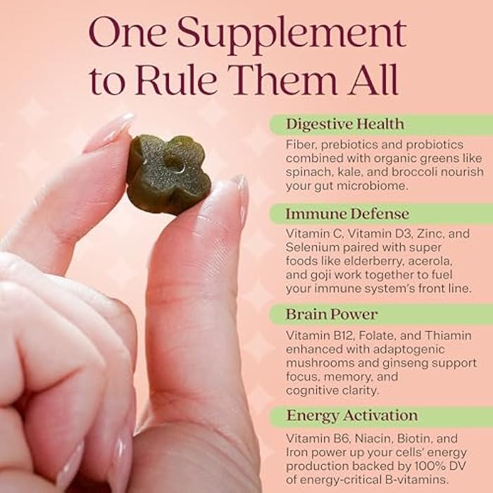RIZZ Low Sugar Green Gummies - 60+ Superfoods 6g Fiber - 14 Day Supply Prebiotic and Probiotic Gummies - Vegan Multivitamins for Women & Men - Gluten Free - Mushroom, Fruit and Vegetable Supplements - Image 4