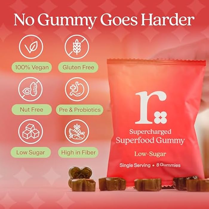 RIZZ Low Sugar Green Gummies - 60+ Superfoods 6g Fiber - 14 Day Supply Prebiotic and Probiotic Gummies - Vegan Multivitamins for Women & Men - Gluten Free - Mushroom, Fruit and Vegetable Supplements - Image 3