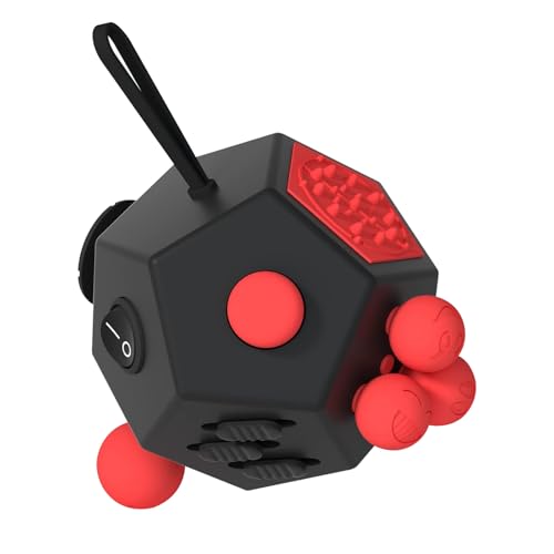 DODOMAGXANADU Fidget Dodecagon 12Side Fidget Toys Cube Relieves Stress and Anxiety Anti Depression Travel Toy Easter Basket Stuffers Gifts for Children and Adults A4 Black red - Image 1