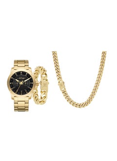Men Analog Stainless Steel Watch With Matching Necklace And Bracelet 9746G-42-G27